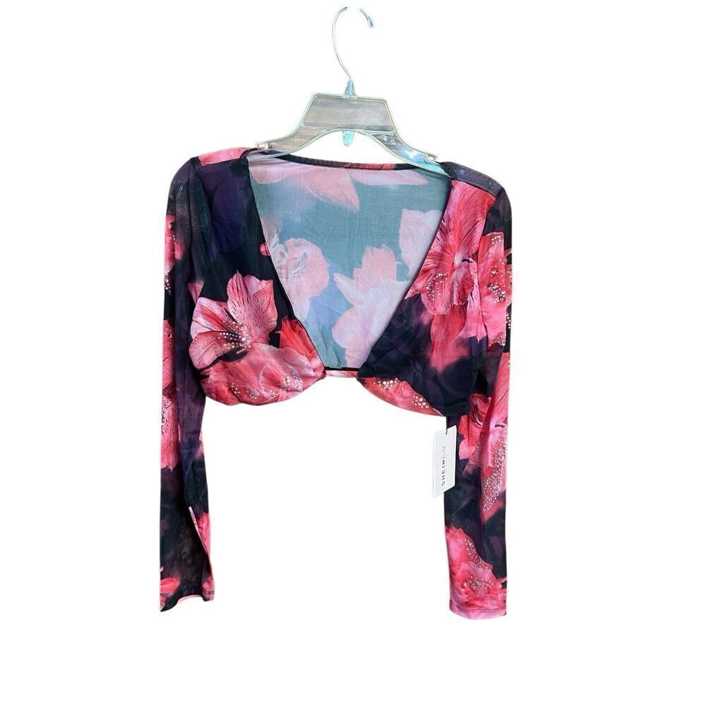 Shein Sexy Crop Top Floral sequence Sz L NWT